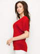 WT1037 Women's Solid Short Sleeve V Neck Dolman Top with Side Shirring