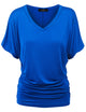 WT1037 Women's Solid Short Sleeve V Neck Dolman Top with Side Shirring