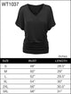 WT1037 Women's Solid Short Sleeve V Neck Dolman Top with Side Shirring
