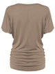 WT1037 Women's Solid Short Sleeve V Neck Dolman Top with Side Shirring
