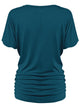 WT1037 Women's Solid Short Sleeve V Neck Dolman Top with Side Shirring
