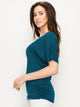 WT1037 Women's Solid Short Sleeve V Neck Dolman Top with Side Shirring