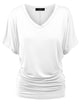 WT1037 Women's Solid Short Sleeve V Neck Dolman Top with Side Shirring