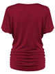 WT1037 Women's Solid Short Sleeve V Neck Dolman Top with Side Shirring