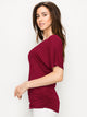 WT1037 Women's Solid Short Sleeve V Neck Dolman Top with Side Shirring