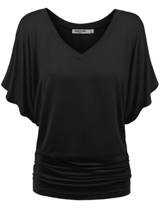 WT1038 Women's V Neck Short Sleeve Dolman Top