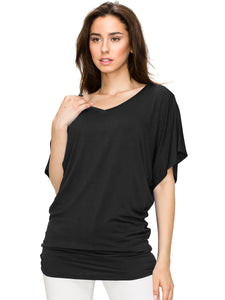WT1038 Women's V Neck Short Sleeve Dolman Top