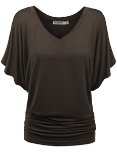 WT1038 Women's V Neck Short Sleeve Dolman Top