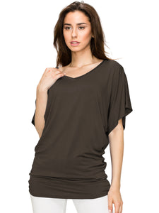 WT1038 Women's V Neck Short Sleeve Dolman Top