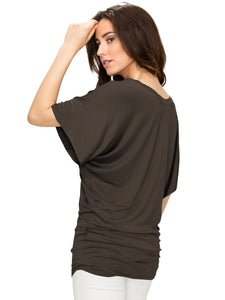 WT1038 Women's V Neck Short Sleeve Dolman Top