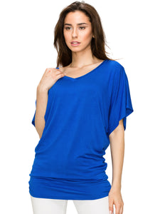 WT1038 Women's V Neck Short Sleeve Dolman Top