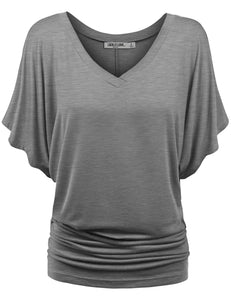 WT1038 Women's V Neck Short Sleeve Dolman Top