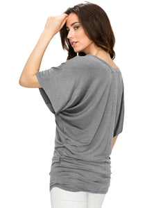 WT1038 Women's V Neck Short Sleeve Dolman Top