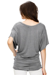 WT1038 Women's V Neck Short Sleeve Dolman Top
