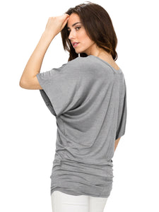 WT1038 Women's V Neck Short Sleeve Dolman Top