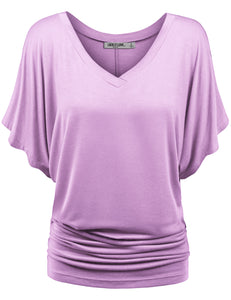WT1038 Women's V Neck Short Sleeve Dolman Top
