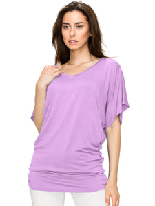 WT1038 Women's V Neck Short Sleeve Dolman Top