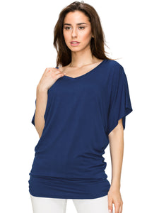 WT1038 Women's V Neck Short Sleeve Dolman Top