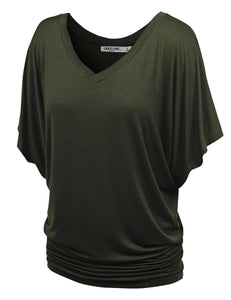 WT1038 Women's V Neck Short Sleeve Dolman Top