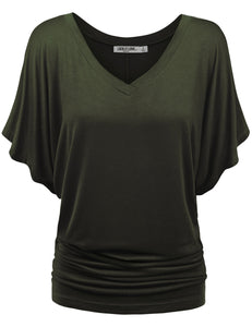 WT1038 Women's V Neck Short Sleeve Dolman Top