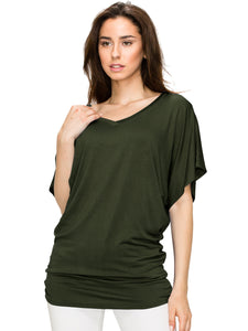 WT1038 Women's V Neck Short Sleeve Dolman Top