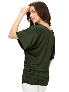 WT1038 Women's V Neck Short Sleeve Dolman Top