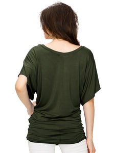 WT1038 Women's V Neck Short Sleeve Dolman Top
