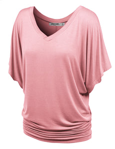 WT1038 Women's V Neck Short Sleeve Dolman Top