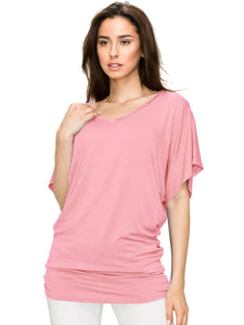 WT1038 Women's V Neck Short Sleeve Dolman Top