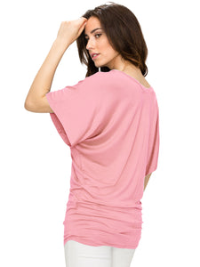 WT1038 Women's V Neck Short Sleeve Dolman Top