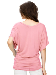 WT1038 Women's V Neck Short Sleeve Dolman Top