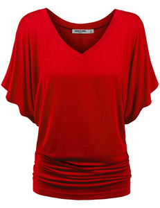WT1038 Women's V Neck Short Sleeve Dolman Top