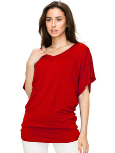 WT1038 Women's V Neck Short Sleeve Dolman Top