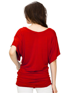 WT1038 Women's V Neck Short Sleeve Dolman Top
