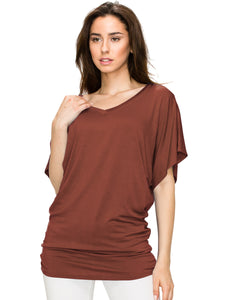 WT1038 Women's V Neck Short Sleeve Dolman Top
