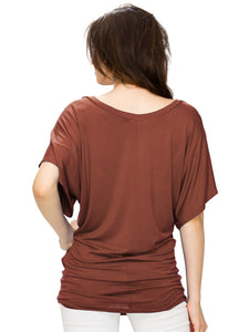 WT1038 Women's V Neck Short Sleeve Dolman Top