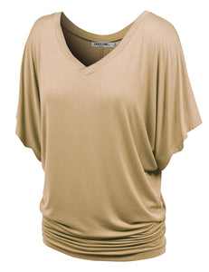 WT1038 Women's V Neck Short Sleeve Dolman Top