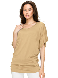WT1038 Women's V Neck Short Sleeve Dolman Top