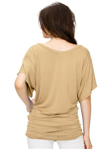 WT1038 Women's V Neck Short Sleeve Dolman Top