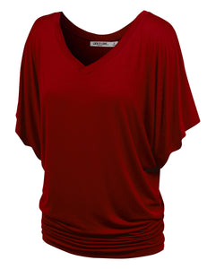 WT1038 Women's V Neck Short Sleeve Dolman Top