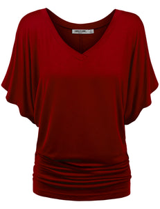 WT1038 Women's V Neck Short Sleeve Dolman Top