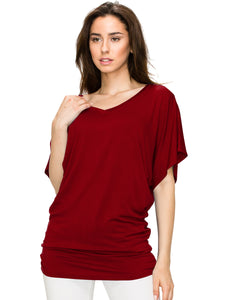 WT1038 Women's V Neck Short Sleeve Dolman Top