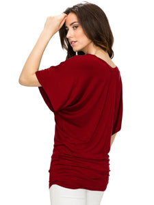 WT1038 Women's V Neck Short Sleeve Dolman Top