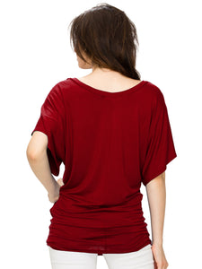 WT1038 Women's V Neck Short Sleeve Dolman Top