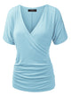 WT1118 Womens V Neck Short Sleeve Wrap Front Drape Dolman Top