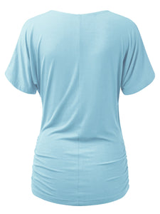 WT1118 Womens V Neck Short Sleeve Wrap Front Drape Dolman Top