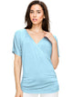 WT1118 Womens V Neck Short Sleeve Wrap Front Drape Dolman Top
