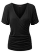 WT1118 Womens V Neck Short Sleeve Wrap Front Drape Dolman Top
