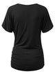 WT1118 Womens V Neck Short Sleeve Wrap Front Drape Dolman Top