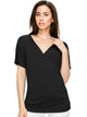 WT1118 Womens V Neck Short Sleeve Wrap Front Drape Dolman Top